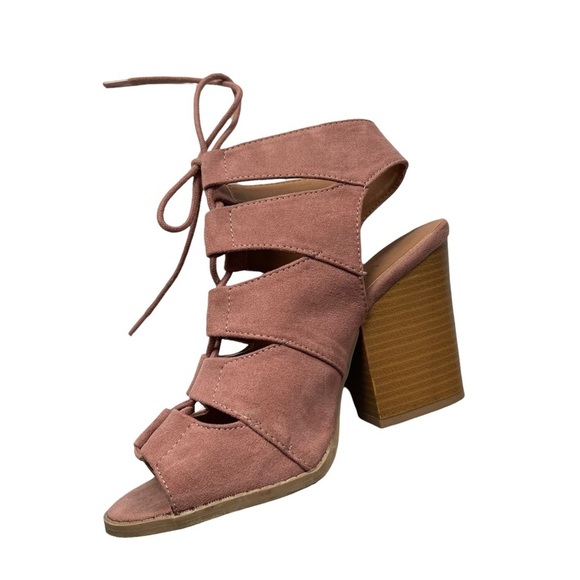 Charlotte Russe Lace Up Peep Toe Chunky Block Heels Booties Sz 6 - Picture 5 of 9